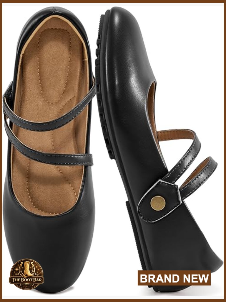 Round Toe Mary Jane Flats With Dual Straps Dressy Ballet Work Shoes